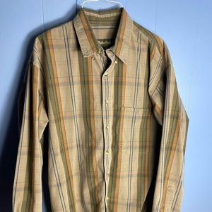 Timberland Weatherguard Plaid brown and tan button down shirt long sleeve shirt